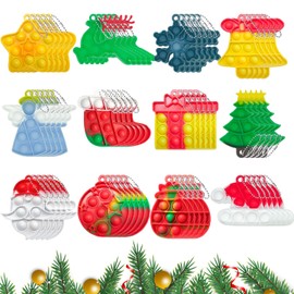60Pcs Christmas Mini Pop Keychain Fidget Toys, Mini Pop Bubble Christmas Fidget Toy, Silicone Mini Pop Toys Bulk for Kids Anxiety Stress Reliever for Adults