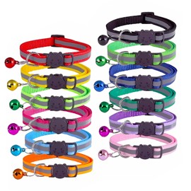 Reflective Cat Collars with Bells- Quick Release Cat Collar- Adjustable to Fit All Cats- Breakaway Safe Kitten Collar (12 Pack) (Mix Color)