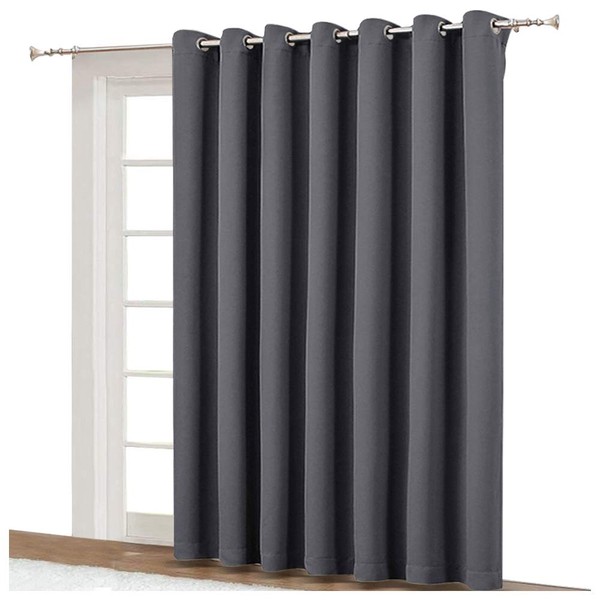 NICETOWN Grey Blackout Patio Sliding Door Curtain Extra Wide, Grommet Room Divider Thermal Insulated Curtain Drapes for French Door / Living Room (Gray, W100 x L84, 1 Panel)