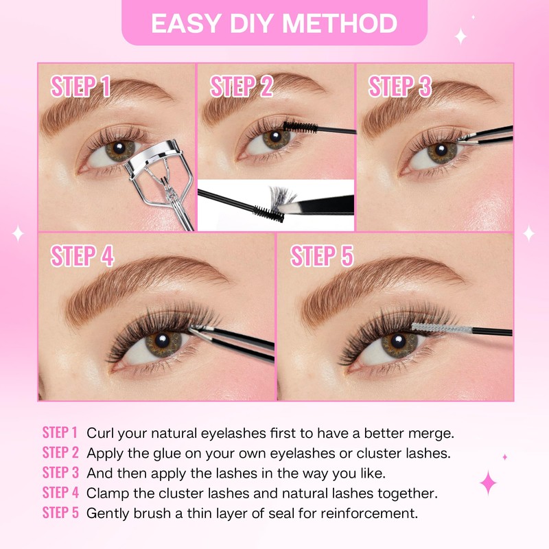 CALAILIS Individual Eyelashes, 132 Pieces, DIY Cluster Eyelashes, D Curl,