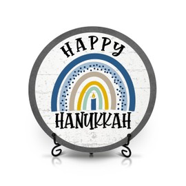 patcate Happy Hanukkah Wood Sign Decorations, Farmhouse Wooden Plaque With Iron Stand for Home Kitchen Table Decor, Jewish Birthday Winter Festival Gifts-B07