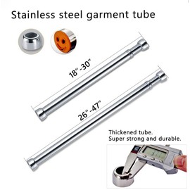 18-30 Inches Adjustable Closet Rod - Premium 304 Stainless Steel Wall-Mounted Hanging Bar with Socket Set, for Wardrobes & Small Spaces