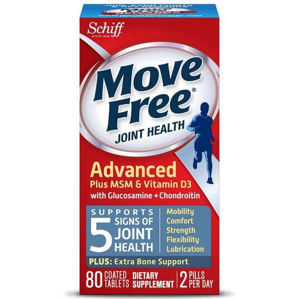 Move Free Advanced Plus MSM and Vitamin D3, 80 tablets - Joint Health Supplement with Glucosamine and Chondroitin (Pack of 4)