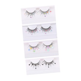 Healvian 4 Pairs Colored Glitter False Eyelashes Set Sequins Butterfly Flower Designs Easy to Apply Comfortable Wear for Stunning Eye Makeup