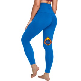 QUEENIEKE Workout Leggings for Women 27" - Ultra High Waisted Tummy Control Yoga Pants Butt Lifting Gym Training Tight (Beaucoup Blue Fleece-Lined, Medium)