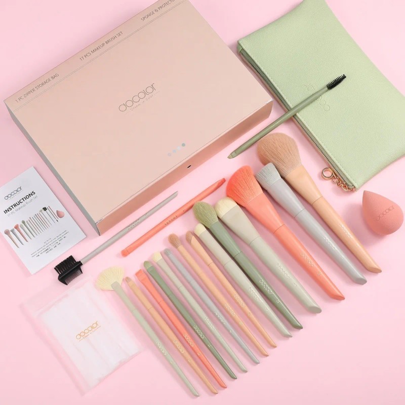 Set de brochas Docolor DO-N1718 de maquillaje coloridas 17 piezas