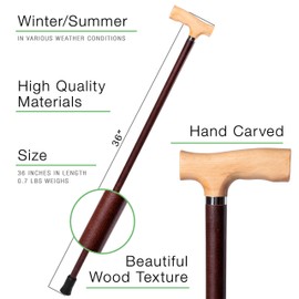 Classic Walking Stick Wooden Carved Cane for Women Ladies Fashionable - Ergonomic Handle Derby Cane - 36 Inches
