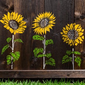 6PCS Large Sunflower Stencils for Painting Garden Fence, Flower Stencils for Painting on Walls, Reusable Floral Stencil for Wood Fabrics Furniture