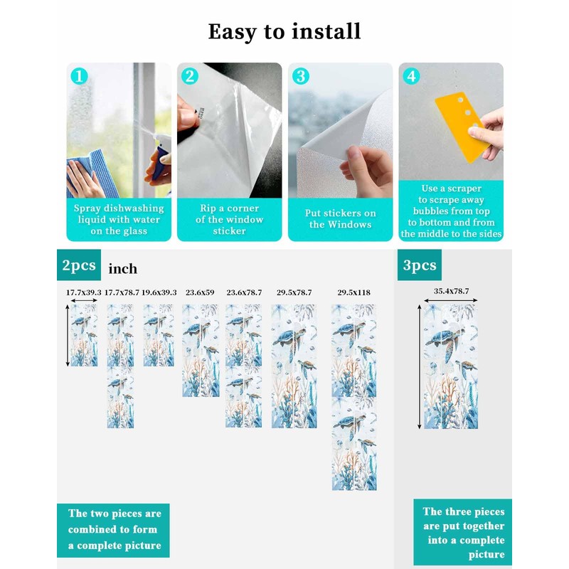 Summer Window Privacy Film, Sea Turtle Ocean Coral Starfish Fish