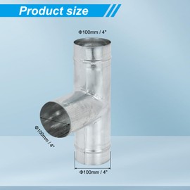 PATIKIL 4 Inch 3 Way Duct Connector, Galvanized Steel 90 Degree T Shape Ducting Splitter Air Vent Duct Hose Exhaust Pipe Adapter Dust Collection Fitting for HVAC Dryer Systems