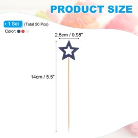 PATIKIL Star Toothpicks, 50 Pcs Cupcake Toppers Colorful Cheese Markers Colored Toothpicks Marking Party Birthday Sandwiches Appetizers Cocktail Sticks, White/Red/Blue
