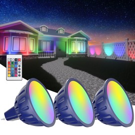 Cheopha Color Changing MR16 LED Bulb Die-Cast Aluminum, 15 RGB Colors + Warm White, 5W 12V RGB MR16 LED Color Changing Bulbs for Christmas New Year Decoration & Landscape Lighting, 3-Pack