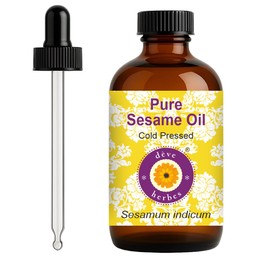 dève herbes Sesame Oil (Sesamum indicum) with Glass Dropper | Cold Pressed | Pure | Natural | For Diluting Essential oils | For Hair, Skin & Massage | Non-Sticky| Lightweight| Unisex | 120ml (4 oz)