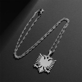 LucklyingBao Necklace with Albanian eagle and card, pendant, gold, country fashion, hip-hop, water wave, thin chain, delicate patriotic jewellery, ethnic style, women's girl, unisex gifts