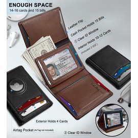miyozi Airtag Wallet for Men,with Cash Pocket 2 ID Window 14-16 Cards Magnetic Closure Slim Trifold Leather Wallet 4.0"x3.1", RFID Blocking Front Pocket Wallet with Gift Box