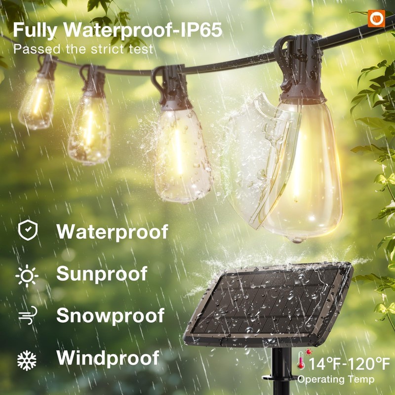addlon 102(96+6) FT Solar String Lights Waterproof,Patio Lights Solar Powered