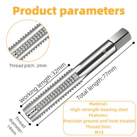 2PCS M14 x 2.0mm Metric Hand Taps, Thread Screw Taps, Manual Threading Tapping Tool Kit, Thread Cutting Tool for Steel, Alloy, Aluminium, Copper – Straight Flute Threading Taps for Repair and Workshop