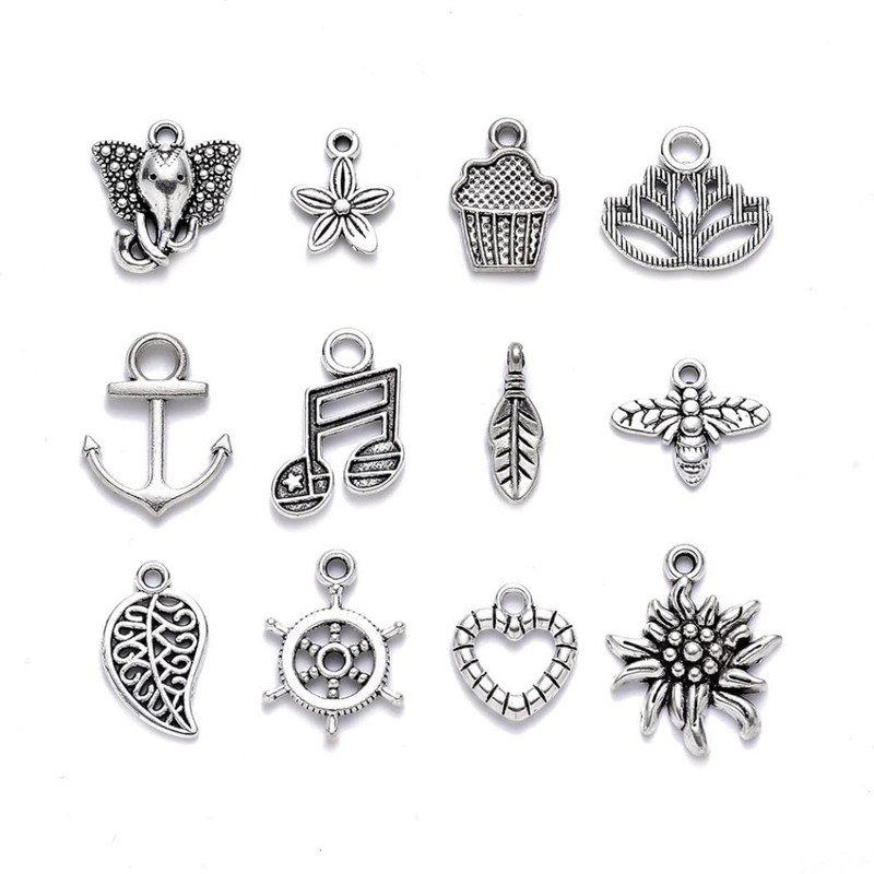 HappyHome Charm Parts, Pendant Top, Accessory Parts, 100 Pieces, Silver,