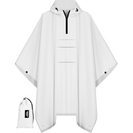 Bruvoalon Multi-functional Waterproof Rain Poncho with 1/4 Zip & Chest Pocket, 3-in-1 Outdoor Rain Poncho, Sunshade, & Ground Mat for Adults Emergency Outdoor, White