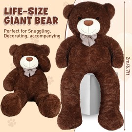 Jerify 78.8" Tall (6.56 Feet) Giant Plush Bear Light Bear Soft Stuffed Animal Bear with Ribbon Bow Cuddly Plush Bear for Birthday Valentines Christmas Holiday Party Favor(Dark Black Brown)