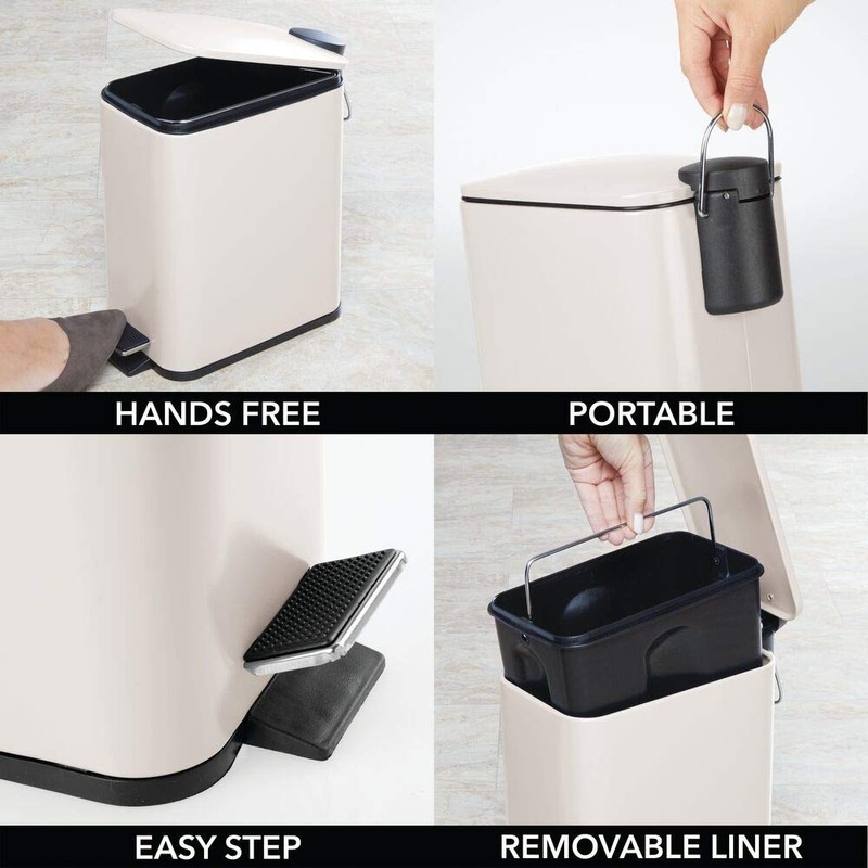 mDesign 5 Liter Rectangular Small Steel Step Trash Can Wastebasket,