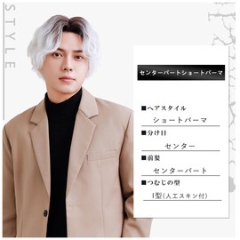 [TefuRe] Men's Wig, Men's Wig, Rough, Casual Style, Perm, Center Part Short Perm, Black/White MEN-007BkWt