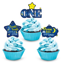 36pcs Twinkle Twinkle Little Star Cupcake Toppers - Over The Moon Navy Blue Gender Reveal Cupcake Toppers Decorations - Twinkle Twinkle Little Star Baby Shower Decorations