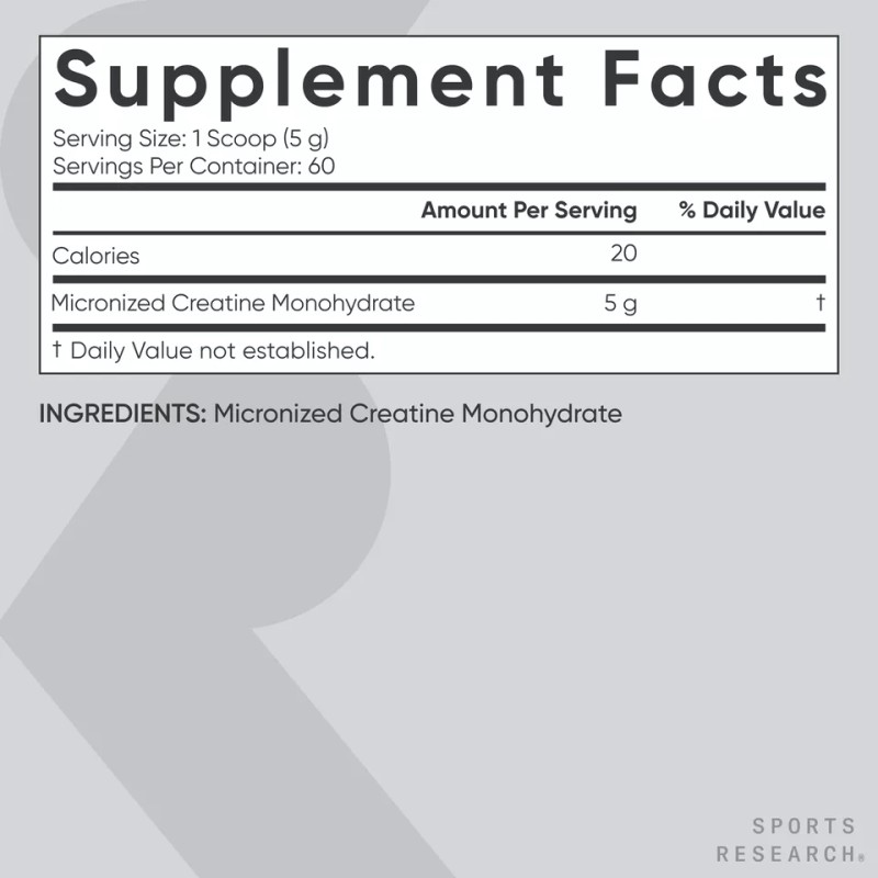 Sports Research Creatine Monohydrate 5g Micronized Creatine 10.58oz - 60