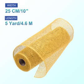 MECCANIXITY 10 Inch Poly Burlap Mesh for Wreath, Decorative Mesh Fabric Ribbon 5 Yard for Fall Easter Christmas Flower Bow, Deep Yellow
