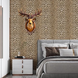 Simon&Siff Leopard Wallpaper Textured Wallpaper 17.3'' x 39.4ft Animal Print Glitter Wallpaper for Bathroom Bedroom Non-Woven 3D Embossed Wallpaper Non-Pasted Wallpaper, 17.7'' x 472''