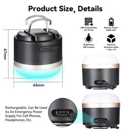 Romon Led Campinglampe,3600 Mah Akku,RGB Farbwechsel Camping Laterne Mit USB C Aufladbar,Stufenlos Dimmbare,Campinglampe Aufladbar Für Stromausfällen, Wandern, Camping, Notfall