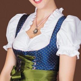 Alpenflüstern drawstring necklace, rhinestone edelweiss, ladies' costume jewellery, dirndl necklace in traditional colours, DHK100, Base Metal