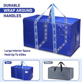 Wicue Extra Large Moving Bags with Zippers & Carry Handles - 2 Pack Heavy Duty Durable Storage Totes - 24 Gallon Waterproof Moving Boxes for Space Saving, Camping and Travelling