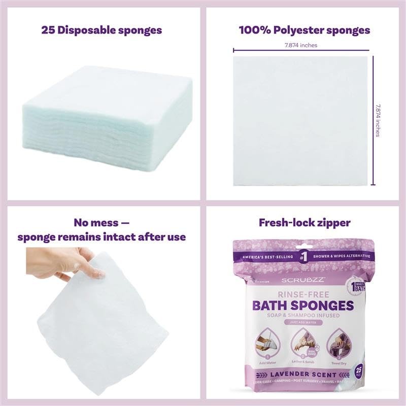 Scrubzz Disposable No Rinse Bathing Wipes - 25 Pack -