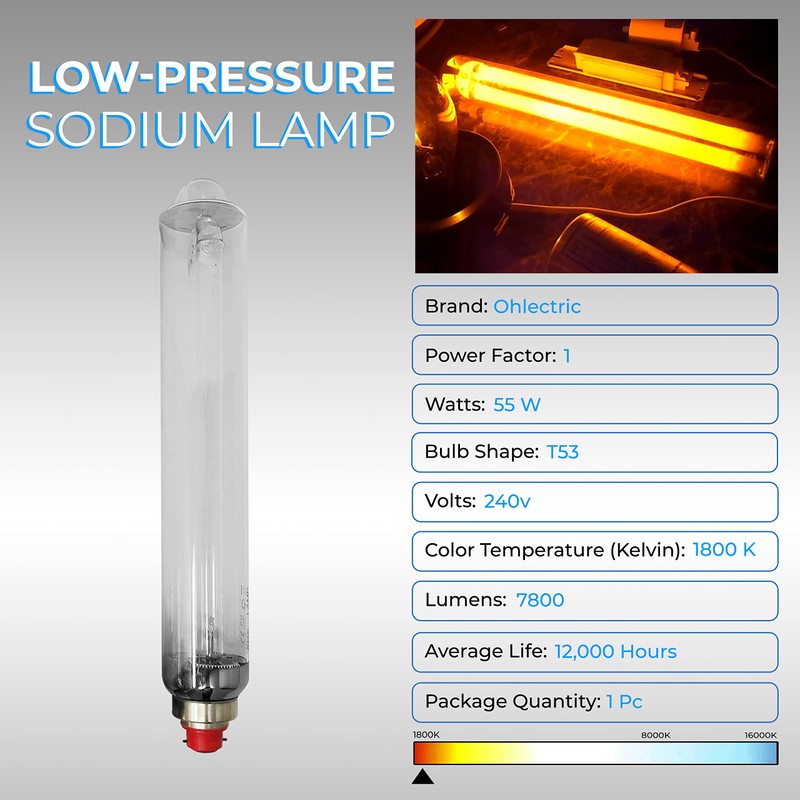 OHLECTRIC T53 Low-Pressure Sodium HID Clear Light Bulb | 1800