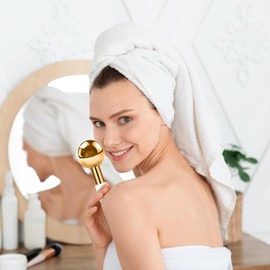 AUKL Ice Globe Stainless Steel Beauty Facial Massager for Face & Eyes, Unbreakable Stainless Steel Cryo Stick for Beauty Routines, Facials Cold Roller Cooling Globe(Gold,1Pack)