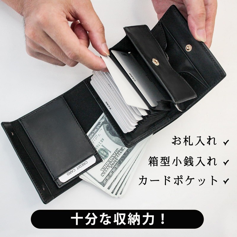 boshiho Men's Bi-Fold Wallet, Tochigi Leather, Coin Purse, Card Holder,