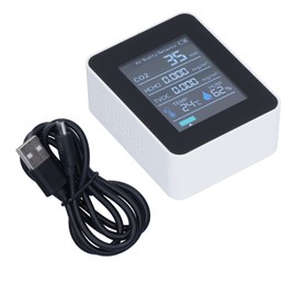 Air Quality Monitor Real Time Smart Display Clear Alarm Portable Detector for Office Home ABS Material White