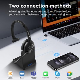 Wireless Headset with Mic for Work,Wireless Computer Headset(Bluetooth V5.3 + USB Dongle)w/Noise Cancelling Mic & Mute Button,Long Battery Life for Work,Zoom,Teams,Online Meetings,Home Office