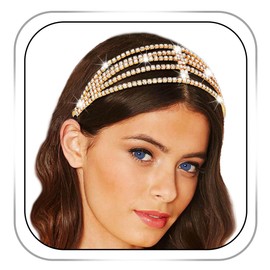Bafuny Gold Rhinestone Headband Bling Crystal Hairband Bride Head Band Elastic Headpieces for Women