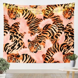 Feelyou Tiger Tapestry Black Orange Stripes Tapestries for Kids Boys Girls Pink Fur Wall Hanging Blanket Wild Animal Wall Art for Bedroom Living Room,Small 51x59 Inches