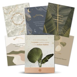 LEBENSKOMPASS Mindfulness Cards and Motivational Cards with Wooden Base – Inspires Mindfulness, Affirmation Cards for Adults and Self-Reflection