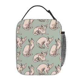 Hairless Naked Cats Sphynx Cats Lunch Box Insulated Lunch Bag Thermal Reusable Lunch Tote Bag For Work Picnic