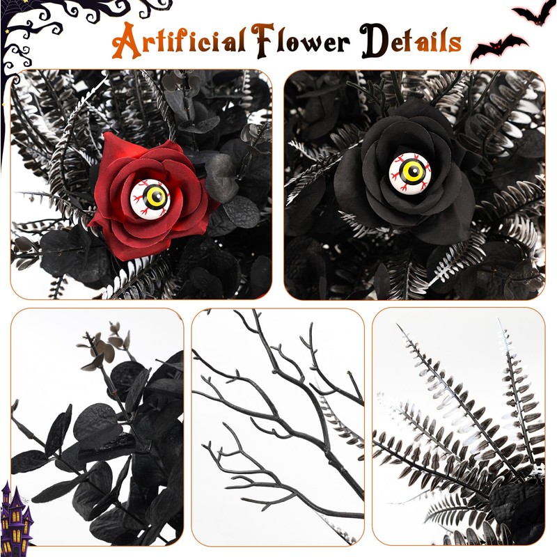 Halloween Artificial Plants with Rose Bouquet, Faux Eucalyptus Branches