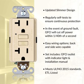 Faith [3-Pack] 20A GFCI Outlets, Non-Tamper-Resistant GFI Duplex Receptacles with LED Indicator, Self-Test Ground Fault Circuit Interrupter, ETL Listed, Ivory, 3 Piece