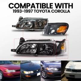 YLT AUTO 4PCS Black Clear Headlights and Corner Lamp Compatible with 1993-1997 Toyota Corolla,Corner Signal for 93-97 Toyota Corolla JDM Style
