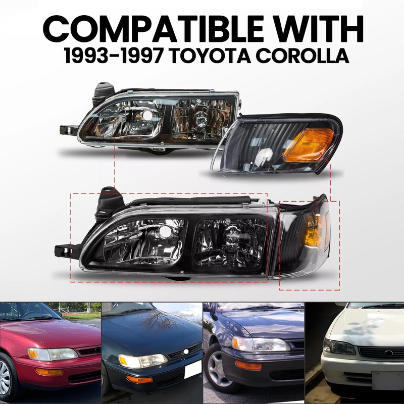 YLT AUTO 4PCS Black Clear Headlights and Corner Lamp Compatible