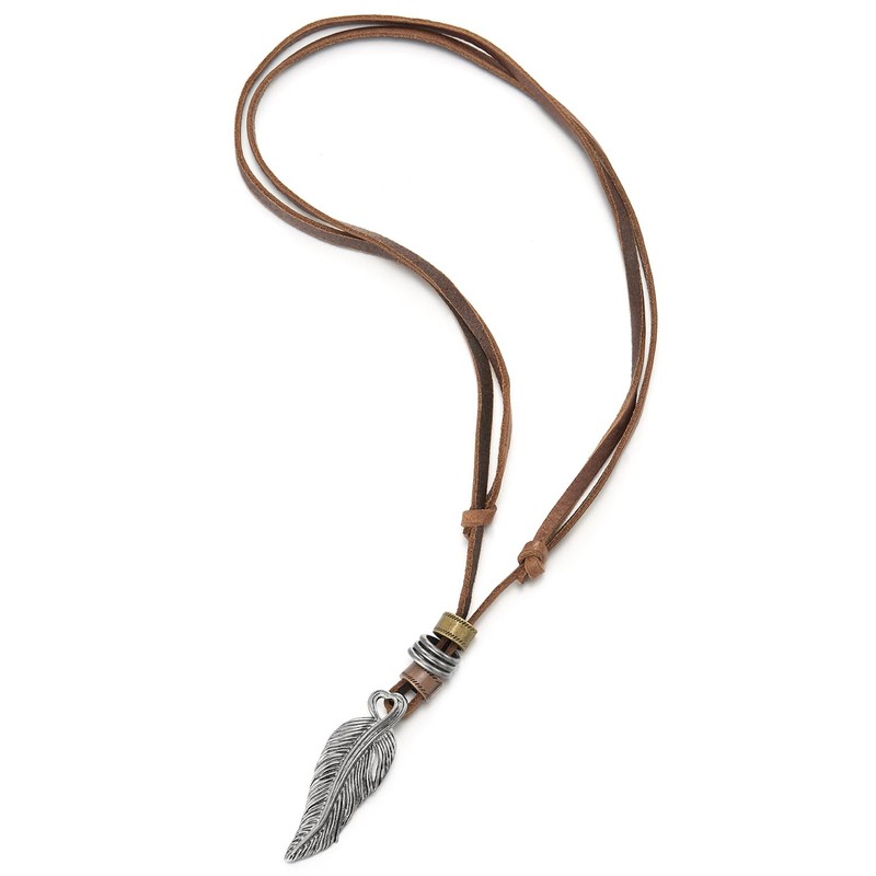 COOLSTEELANDBEYOND Retro Style Feather Pendant Necklace for Men Women with