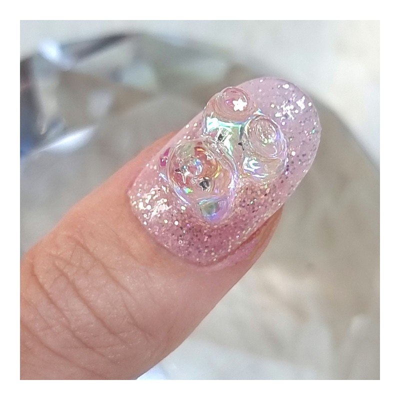 Pink Bear Star UruUru Handmade Nail Tip - Short Square
