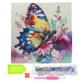 Ideen mit Herz Diamond Painting Canvas on Stretcher Frame | 30 cm x 30 cm | Tools Included (Butterfly with Flowers)